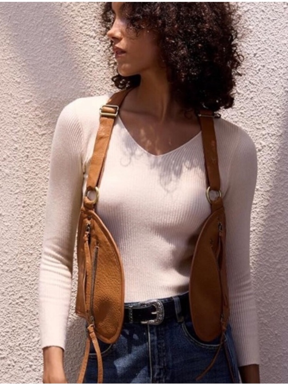 🆕Women Brown Genuine Leather with Pocket Steampunk Vest